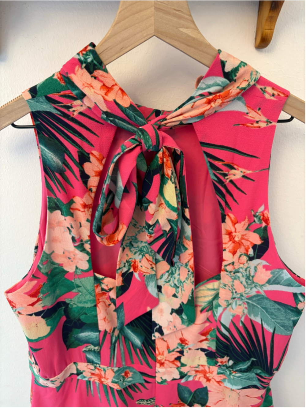 Eliza J Tropical Floral High Neck Tiered Fit & Flare Dress Pink Size 18 - Picture 6 of 9